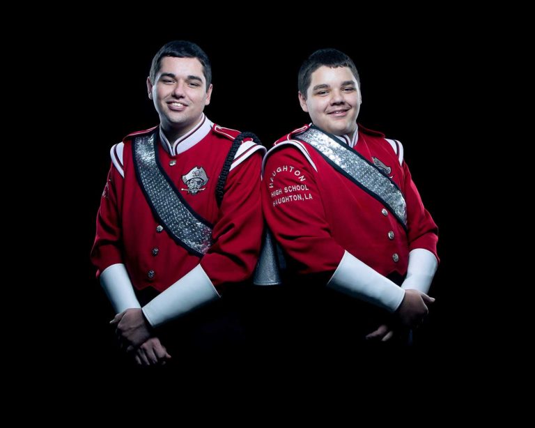 two male Haughton high school band students in uniform